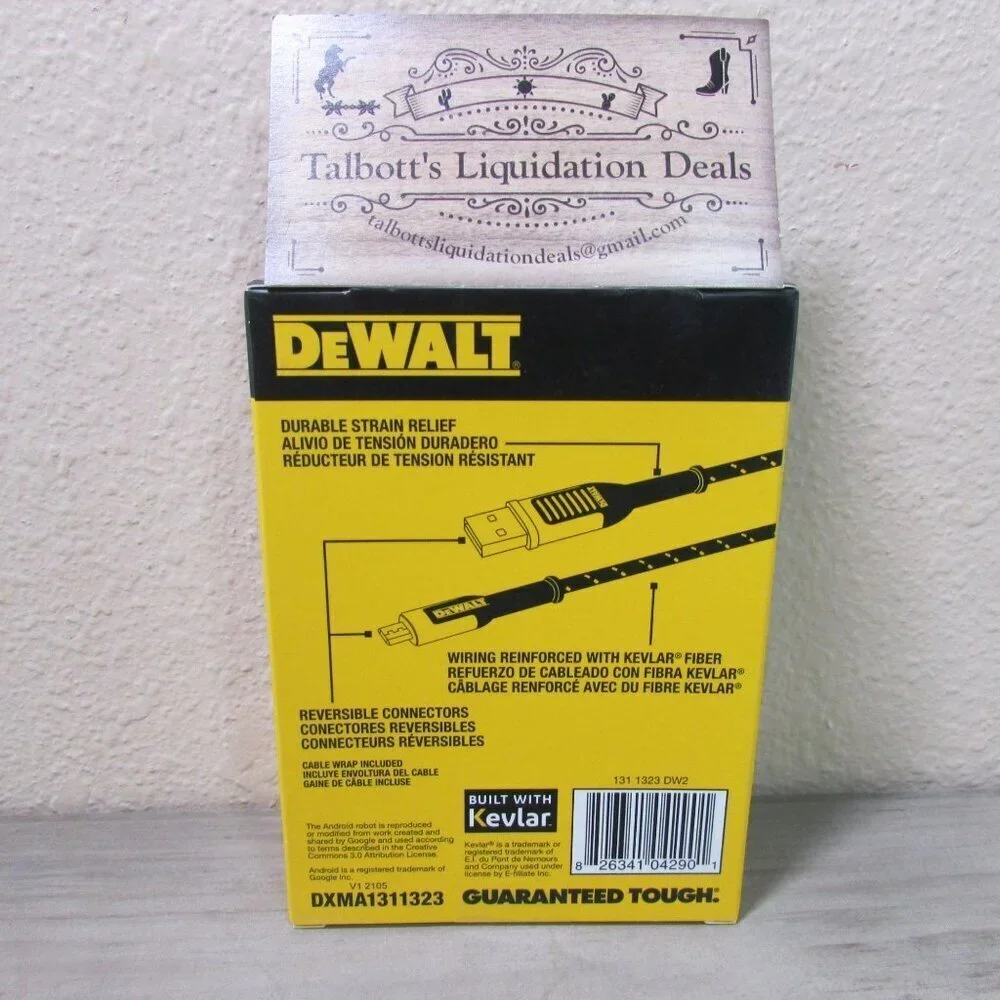 DeWalt Micro USB to USB 10 ft / 3.0 M Android Charging Cord DXMA1311323